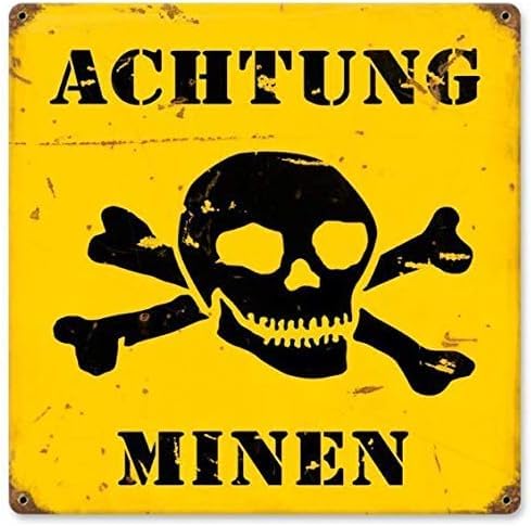 Achtung Minen Metallschilder, Militär, 30,5 x 30,5 cm, Blechschild, Plakette, Poster, Bar, Garage, Zuhause, Männerhöhle, Kneipe, Wanddekoration