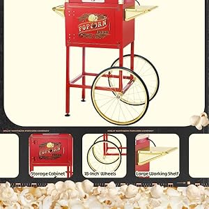 Princeton popcorn machine with cart 8oz popper with stainless steel kettle warming light and accessories by great northern popcorn red  urban country home decor
