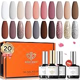 Modelones 24 Pcs Gel Nail Polish Kit, 20 Colors Neutral Nude Brown Glitter Gel Polish All Season...