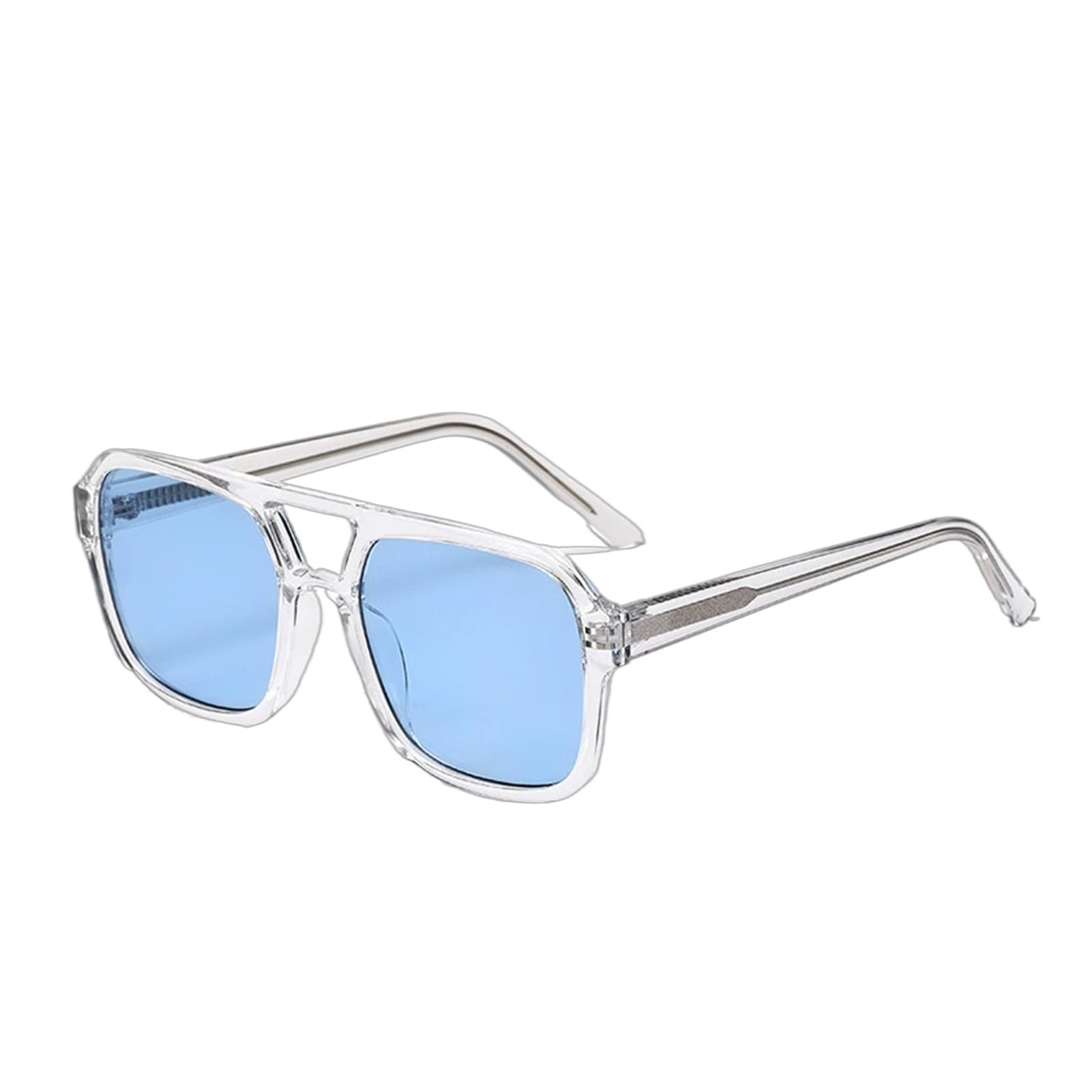 Gafas de sol hombre mujer, UV400 con lentes azules, montura transparente de PC, estilo aviador doble puente para conducir, ciclismo, viaje, streetwear, fiesta y uso diario