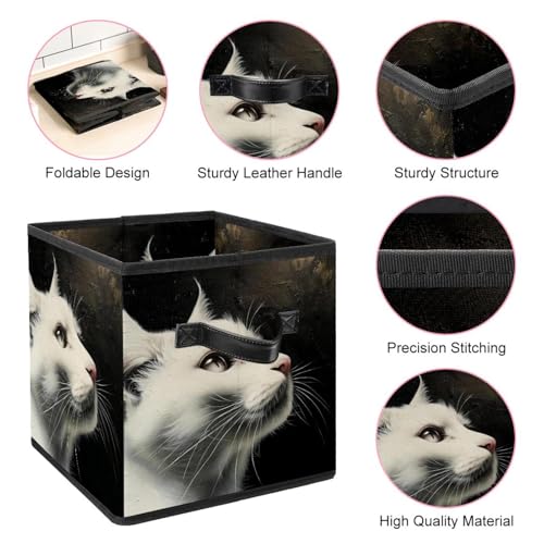 Panier de rangement chat blanc pliable avec double poignées solides en Oxford - 5