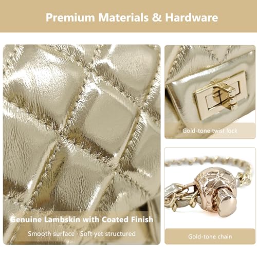 Image of M-ioi-M Small Quilted Crossbody Bags for Women,Leather Shoulder Bag with Gold Chain Strap,Metal Top Handle Flap Evening Purse