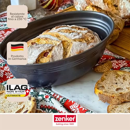 Zenker Stampo ovale 26,5cm con fondo a nido d'ape per Pane e Lievitati Carbon Steel con rivestimento antiaderente Teflon Classic Colore nero Linea Black Metallic - immagine 4