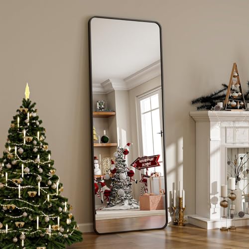 Image of VENETIAN IMAGE Elegent Full Length Mirror- Slim Frame, Modern Look- Perfect for Bedrooms, Living Rooms, & Entrences (Black /Gold /Siver) (Black, 160 x 50 Cm)