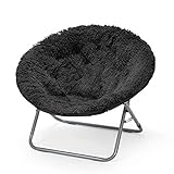 Urban Shop Oversized Mongolian Faux Fur Saucer Chair, Black