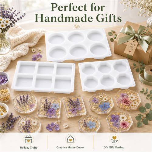 3 Shapes Large Coaster Molds for Epoxy Resin,Silicone Molds for Resin - 5