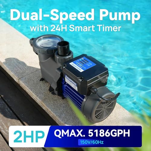Image of Aquastrong 2HP In /Above Ground Pool Pump, Dual Speed with Timer, 115V, 5186GPH, High Flow Self Primming Swimming Pool Pump,Black