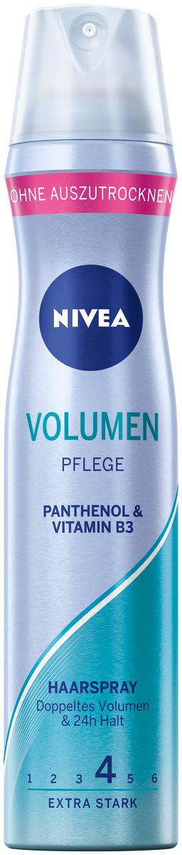 NIVEA Volume & Hold Styling Spray, wzmacniający lakier do włosów z ochroną UV, pantenol i witamina B3, lakier do włosów dla widocznej większej objętości i utrzymuje się przez 24 godziny (poziom