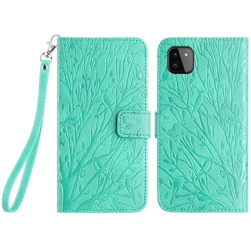 Étui compatible avec Samsung Galaxy A22 5G portefeuille antichoc avec béquille verte