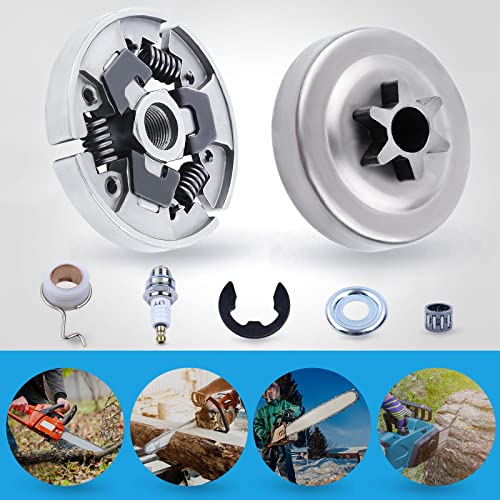3/8 Kettenrad und Kupplung Kit für STIHL 017 018 MS170 MS180 021 023 025 MS210 MS230 MS250, ADEFOL Kettenrad + Kupplungstrommel + Lager + Schneckenrad + E-Clip Ersatzteil 7 in 1