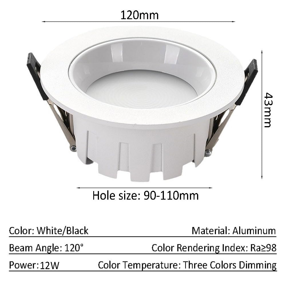 Paquete De 9 Focos Led Empotrables Ultrafinos para Techo, Temperatura De Color Seleccionable (3000K/4000K/6000K), Regulables, 12W, Led Antideslumbrante De Borde Estrecho, Embe,White