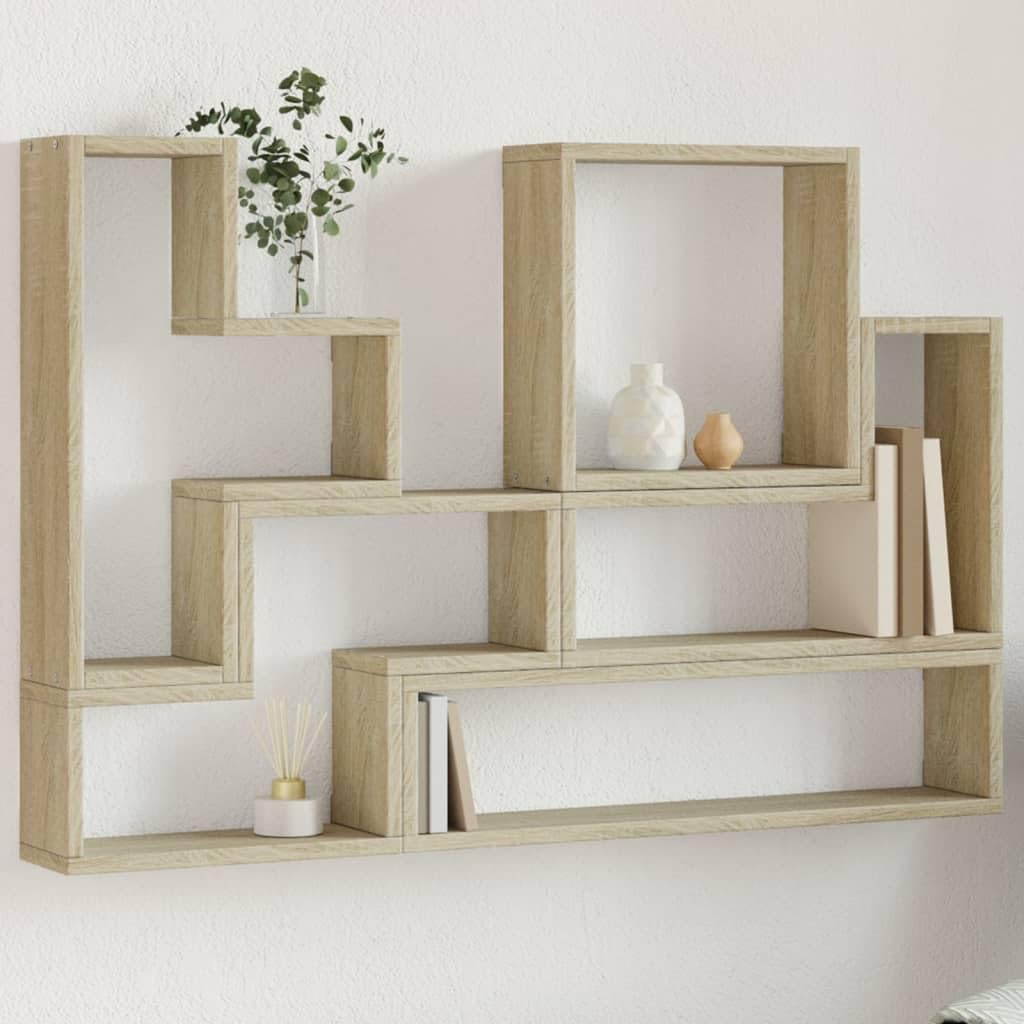 Wandregal Sonoma-Eiche aus Holzwerkstoff Schweberegal 96x12x64 cm Stylisch Stabil mit hoher Tragkraft für Wohnzimmer Küche Badezimmer als Bücherregal oder Gewürzregal