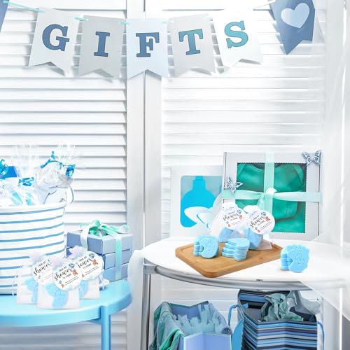Image of 25 Sets Baby Shower Soap Favors for Guests Girl Boy Mini Footprint Handmade Scented Soaps with Thank You Tags and Organza Bags for Shower Gender Reveal Party Favors(Blue)