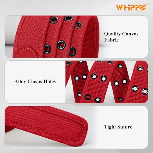 Image of WHIPPY Canvas Double Grommet Belt Unisex Casual Double Prong Belt for Men Women for Jeans Pants