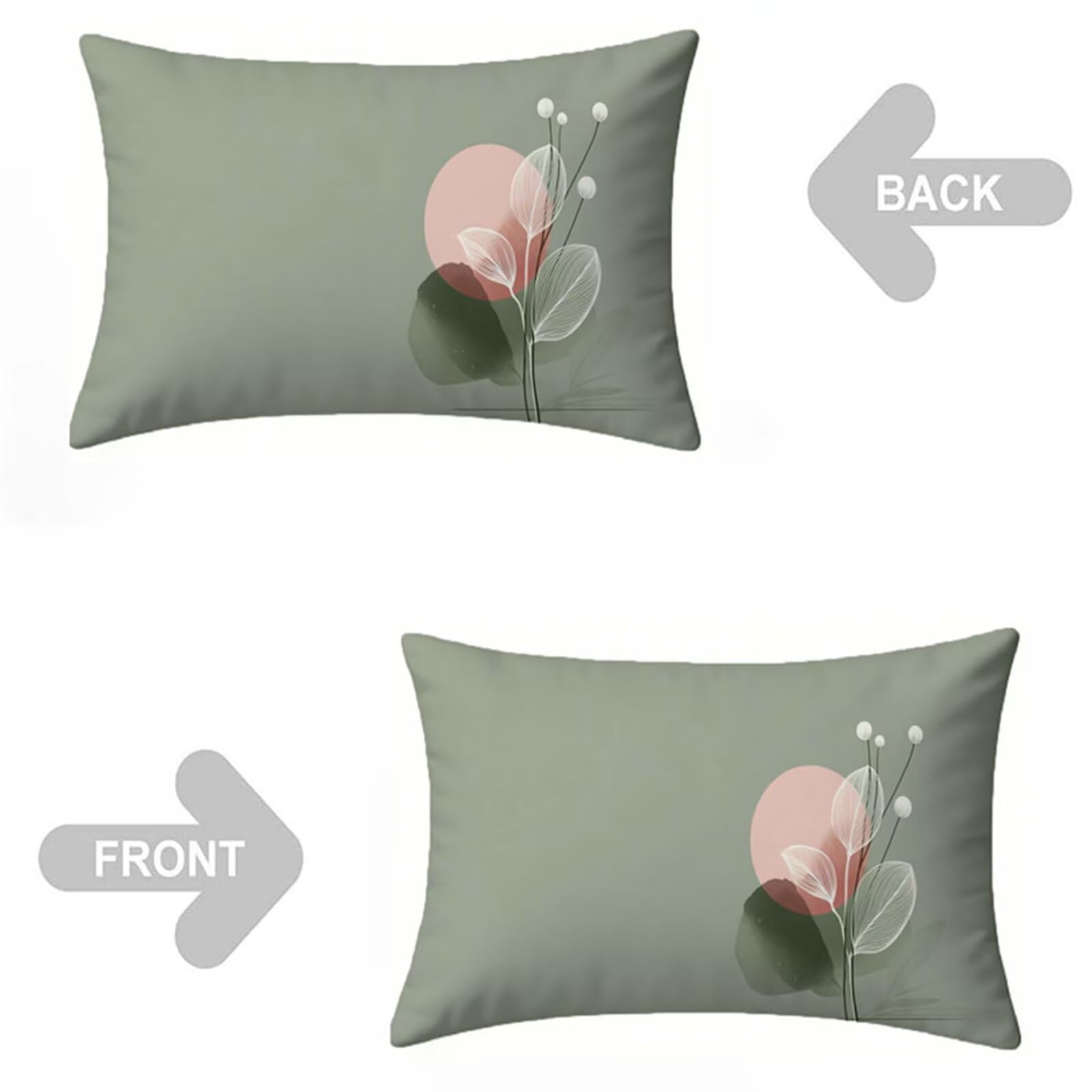 Kissenbezug 90x40 cm Salbeigrün,Outdoor Kissen Einfach,Leinen Sofakissen Zierkissen Kissenbezüge 2er Set,Outdoor Kissen Wetterfest Beidseitiger Druck für Couch Stuhl Bett Aesthetic Room Deko D6-1088