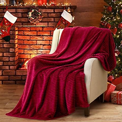Vessia Flannel Fleece Throw Blanket(50X70 Inch, Red) - 300 GSM Red Christmas Throw Blanket for Couch, Sofa and Bed - Warm and Soft Burgundy Wine Blanket for All Season(Winter, Fall, Summer,Spring) Cover