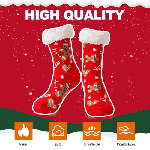 BONANGEL Christmas Slipper Socks for Women, Fuzzy Grips Non Slip Thick Fluffy Comfy Socks Xmas Gifts2