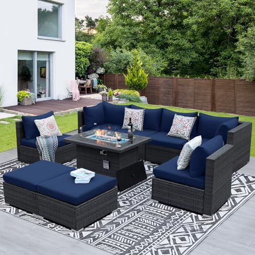 NICESOUL-9-Piece-Oversized-Outdoor-Patio-Furniture-Set-293-High-Back-Comfy-Sectional-Sofa-Set-with-Firepit-Natural-Gas-Propane-Deep-Seating-Conversation-Couches-2-Color-Cushion-Navy-Gray NICESOUL 9 Piece Oversized Outdoor Patio Furniture Set 293 High Back Comfy Sectional Sofa Set with Firepit Natural Gas Propane Deep Seating Conversation Couches 2 Color Cushion Navy Gray