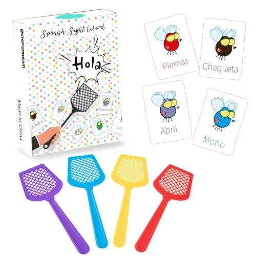 Spanish Sight Word Game for Kids |108 Educational Flash Words with 4 Fly Swatters Interactive Learning Boards Games Homeschool Classroom Must Have Teacher Supplies Gifts for Boys and Grils