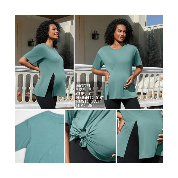 DEBELLY Women's Maternity Shirts Short Sleeve Pregnancy Tops Blouses Front Split Casual Maternity Tunic Outfits - Image 5
