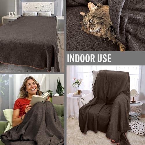 Large Military Wool Blanket - Warm & Thick Emergency Survival Blanket Great for Camping, Outdoors, Sports Events, Picnics, 4.5 lbs, 64" x 88" (Coffee Brown) - Image 4