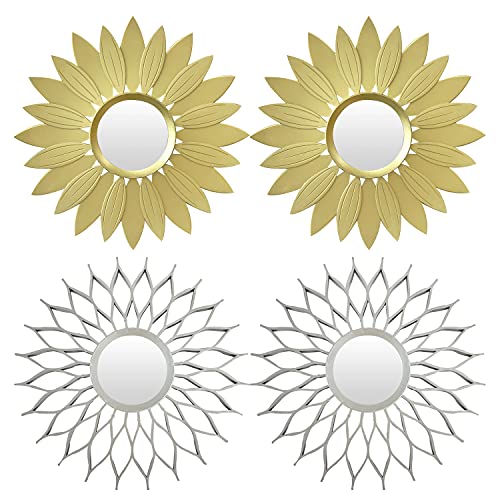 SGUTEN Mirror Wall Decor Pack of 4,Bathroom Mirrors for Wall Design Vintage & Wall-Mounted Mirrors Decorative for Living Room + Circle Small Hanging Mirrors Wall Decor Like Sunshine As Gifts,03
