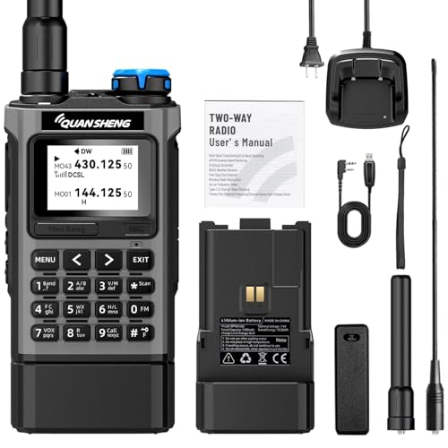 QUANSHENG UV-K1 2500mAh Extended Battery Walkie Talkie Air Band Aviation Receive Handheld Two Way Radio with USB Type-C NOAA Weather Alert One Key Frequency Match Wireless Copy
