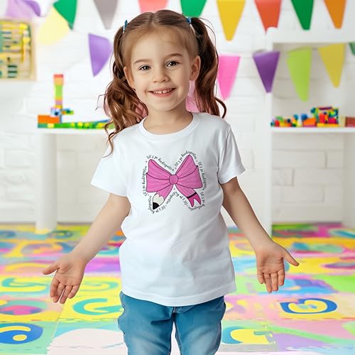 Let's Go Kindergarten #1 Kids Shirts, X-Small-Medium, Girls, Pink Pencil Bow, Great for The First Day of School Or Everyday2