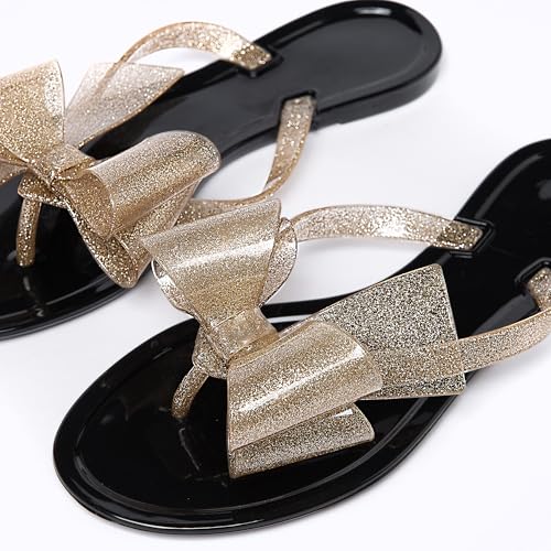Image of Mtzyoa Women Flip-Flops Flat Sandals Jelly Bow Beach Flat Rivets Rain Cute Dressy Summer Sandals