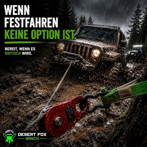Foto von Desert Fox Winch Profi-Bergeset 3-teilig – Abschleppgurt 3 m 14 t, Umlenkrolle 10 t, Schäkel 7/8″ – Recovery Set für Offroad & 4x4