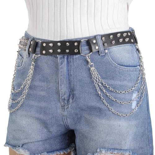 ELABEST Studded Belt Punk Belt Pyramid Waist Belt Gothic Leather Belt Accessories for Women (studded-55in)2