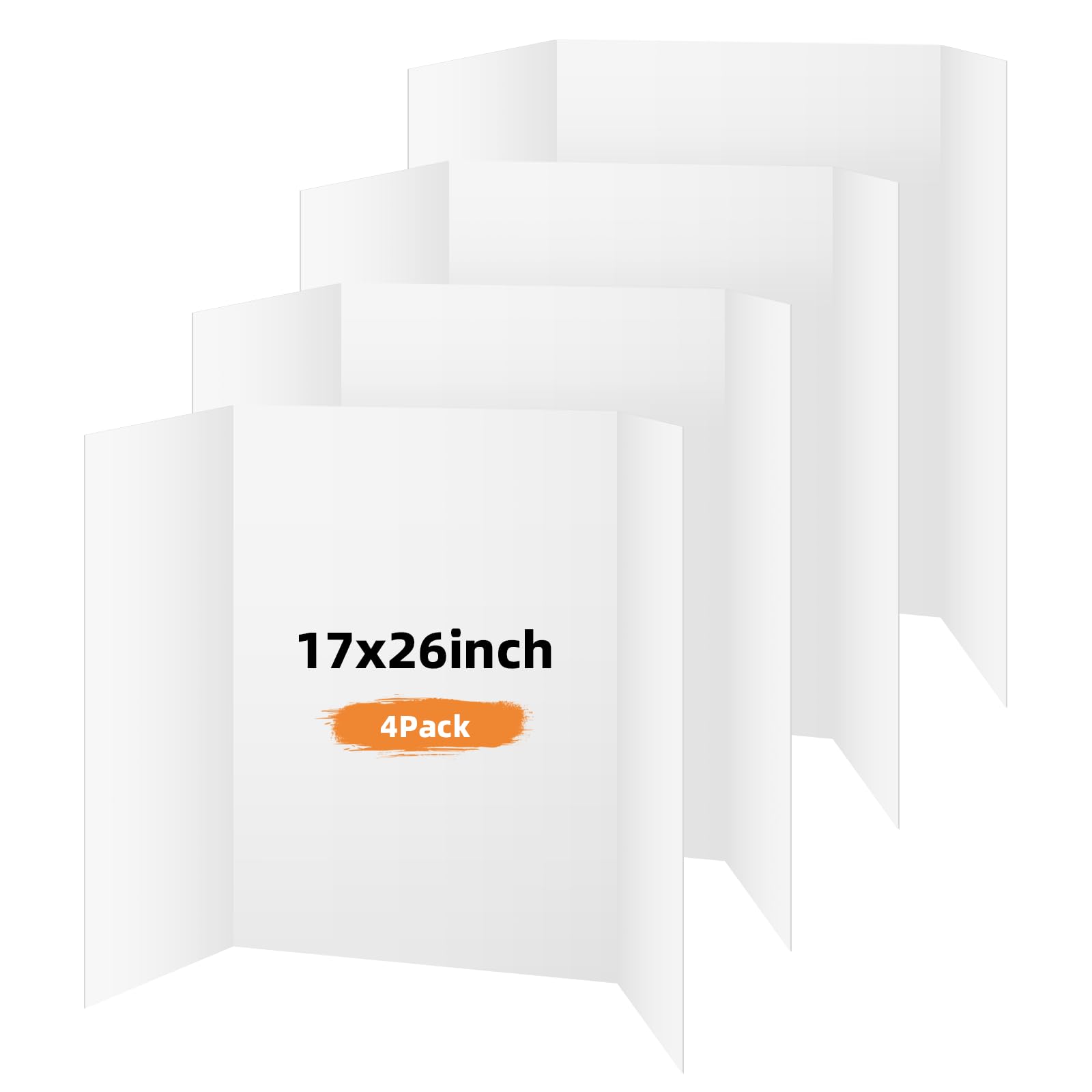 4 Pack Trifold Poster Board, 17x26 Inches White Presentation Board, Portable Display Board for Science Fair, School DIY Project and Business Exhibitions