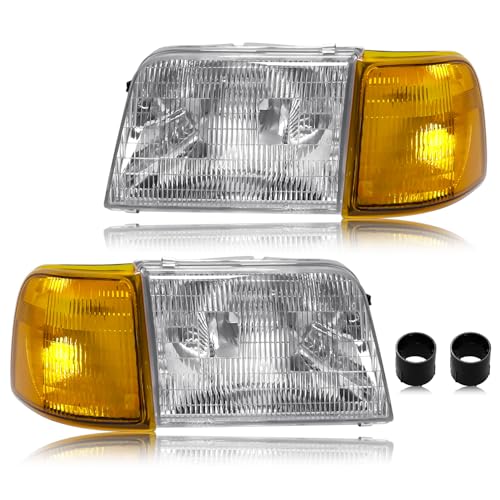 Headlight Assembly With Corner Light Kit Compatible with Ford Ranger 1993-1997 OE-Style Halogen Headlamp Replacement for FO2503115 FO2502119 FO2503173 FO2502173 4Pcs Pair Set without Bulb