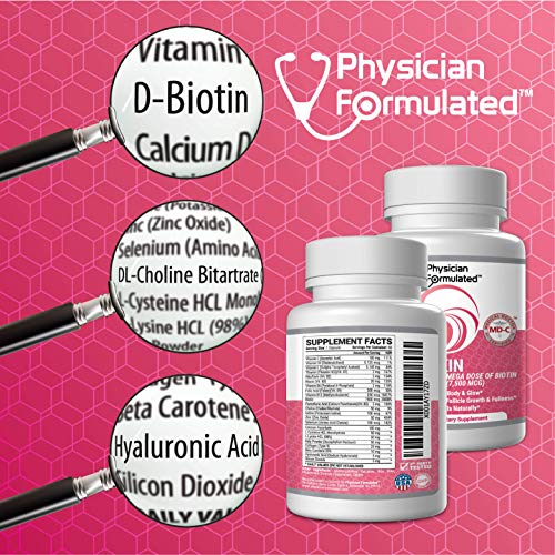 Physician Formulated Healthy Hair Skin And Nails Vitamins For Men And Women - 7500 Mcg Biotin, Amino Acids, Collagen And Hyaluronic Acid - 60 Capsules #TOP2