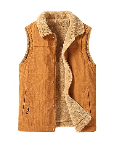 Perbai Mens Winter Warm Fleece Vest Button Down Lapel Sherpa Lined Corduroy Sleeveless Jackets