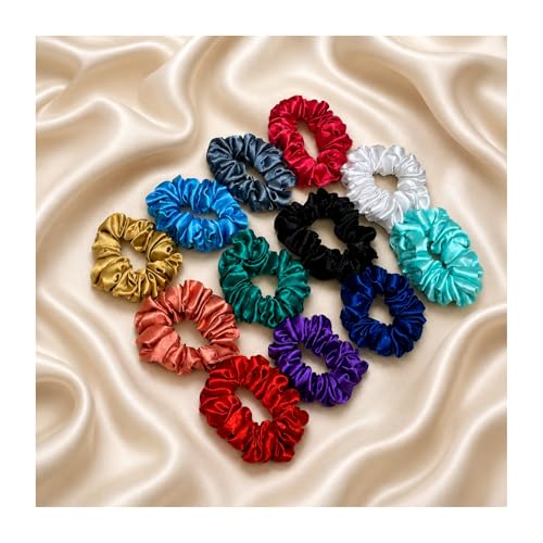 Image of Satin Silk Scrunchies Set of 12 for Women & Girls | Soft Elastic Hair Ties | Anti-Hair Breakage Small Scrunchie Bands | Random Colours | Daily Wear Hair Accessories Gift Set