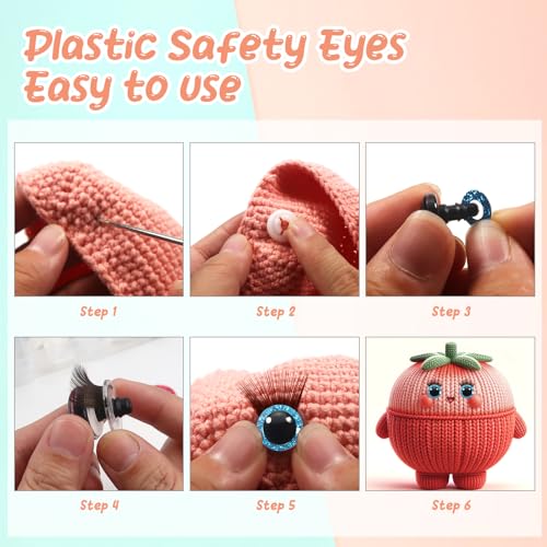 TOAOB 28pcs Plastic Safety Eyes 12mm Glitter Safety Eyes with Washers and Brown Eyelashes for Amigurumis Craft Crochet Eyes for DIY Puppet Bear Stuffed Animal Doll Making - Image 4