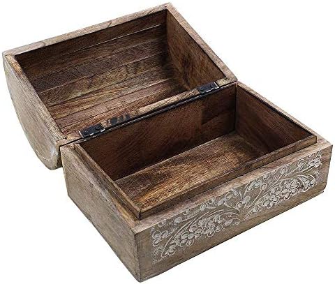 Great Birthday Gift Ideas Handmade Decorative Wooden Jewelry Box Jewelry Organizer Keepsake Box Treasure Chest Trinket Holder Watch Box Storage Lock Box Housewarming Gifts Men Women (White)