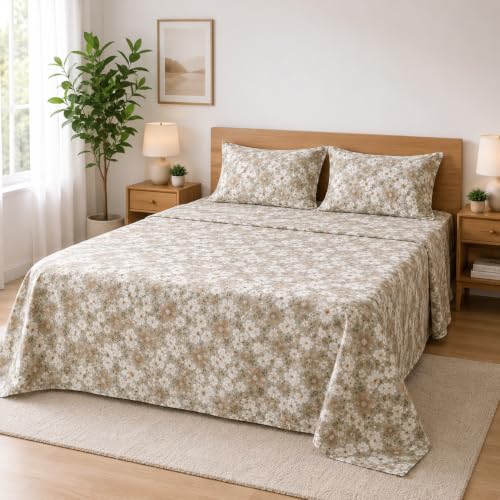 Image of Bedsheet for King Bed Include Pillow Covers | Blossom Serenity Premium Bedding | Pure Cotton 144 Thread Count|108x108 inch - Blossom Serenity