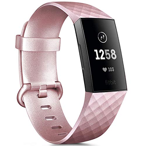 Vancle Silicone Bands Compatible with Fitbit Charge 3 Bands for Women Men, Rose Gold Silver Sport Wristbands for Fitbit Charge 3/Fitbit Charge 3 SE (Rose Gold, Small)