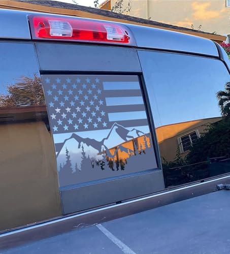 Image of for Chevrolet Colorado /GMC Canyon 2015-2026 Rear Middle Window American Flag Decal, Matte Black Mountain USA Flag Vinyl Sticker for Truck Back Sliding Window
