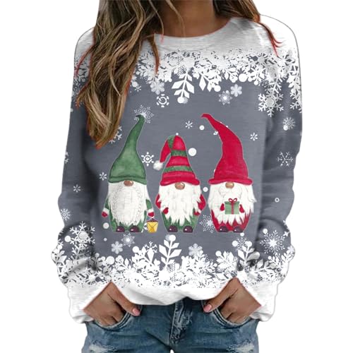 Sweatshirt femme col rond imprimé de Noël en gris taille S