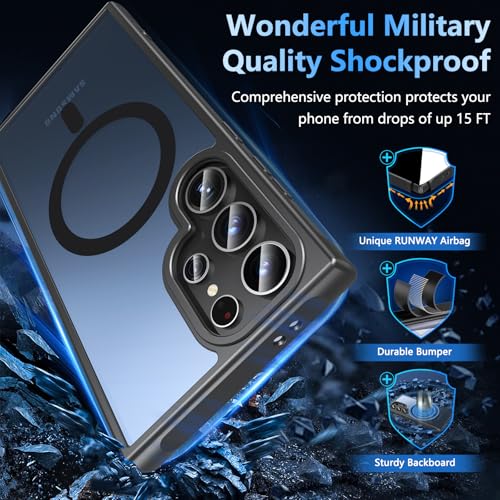 Image of OWKEY for Samsung Galaxy S24 Ultra Case 6.8'', Magnetic Samsung S24 Ultra Case Compatible with Magsafe, [Shockproof Military] Translucent Back Slim Bumper Cover Phone Case Samsung S24 Ultra, Black