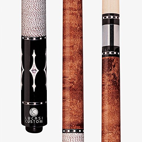 Lucasi Custom Walnut Birds-Eye Pool Cue with Imitation Mother of Pearl and White Diamond Inlays 19-Ounce