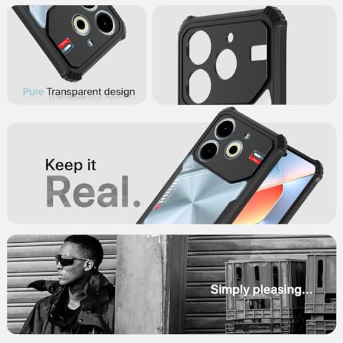 Image of Pikkme Crystal Clear Transparent Back | Ultra Hyrbid | Full Camera Protection | Raised Edge | Bumper Back Case for Tecno Pova 6 Neo (Black)