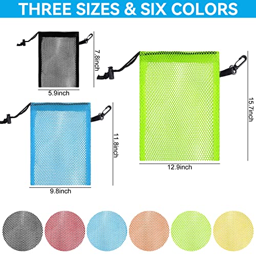 12 Pieces 6 color Mesh Bags with Clips Nylon Mesh Bag Mesh Drawstring Stuff Bag with Cord Lock for Collecting Toys Laundry Sports Gym Beach Travel3