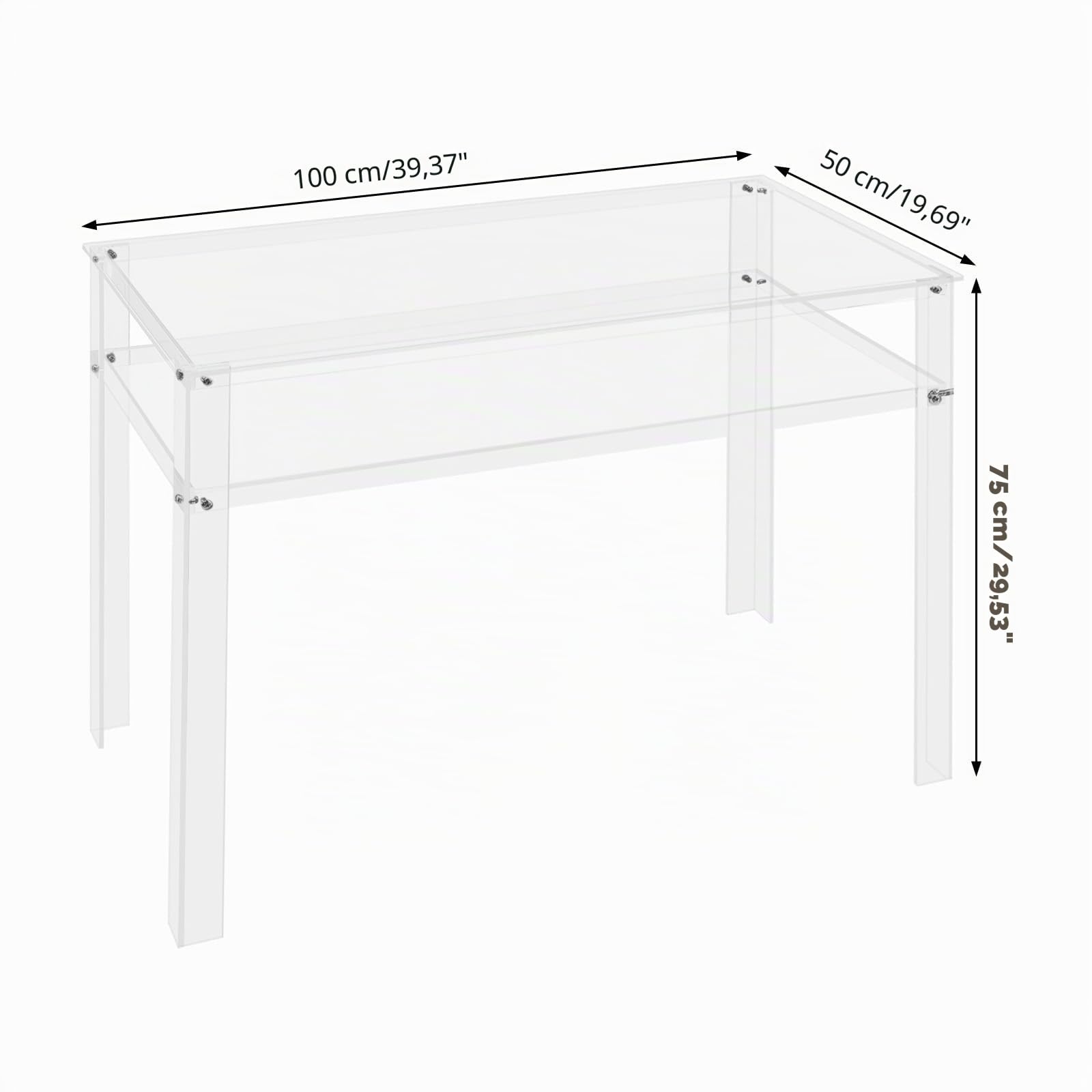 Scrivania in acrilico a 2 livelli, per computer portatile, per soggiorno, cucina, sala da pranzo, camera da letto, studio, 50 x 100 x 75 cm