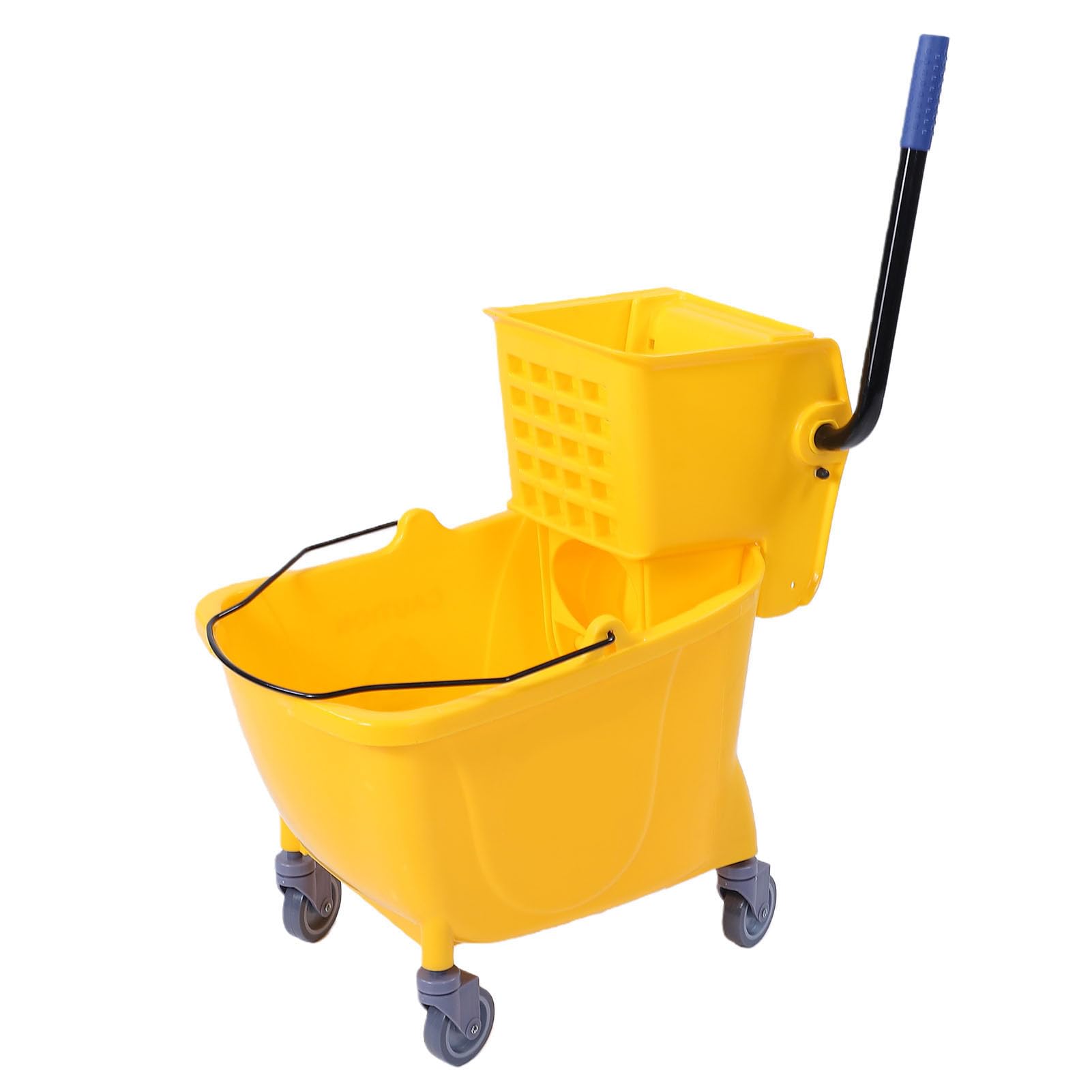 Cryfokt Cubo para Fregona Comercial, Escurridor de Prensa Lateral de 32 L, Ruedas Giratorias 360, Cubo para Fregona Industrial con Escurridor para Limpieza Industrial Profesional de Pisos de Alta