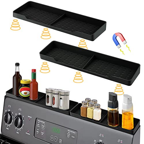 EMANNON Estante superior para estufa, estante magnético de silicona de 30 pulgadas para estufa de cocina, organizador de especias sobre la estufa, estante antideslizante para especias para estufa de