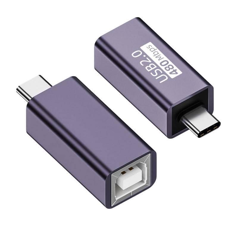 Refyras MIDI Female to USB-C Adapter, Connects USB-B to USB-C Port (2 Packs), Suitable for Printers, Type-C, Digital Pianos, Synthesizers, MIDI Devices/Laptops (Purple)